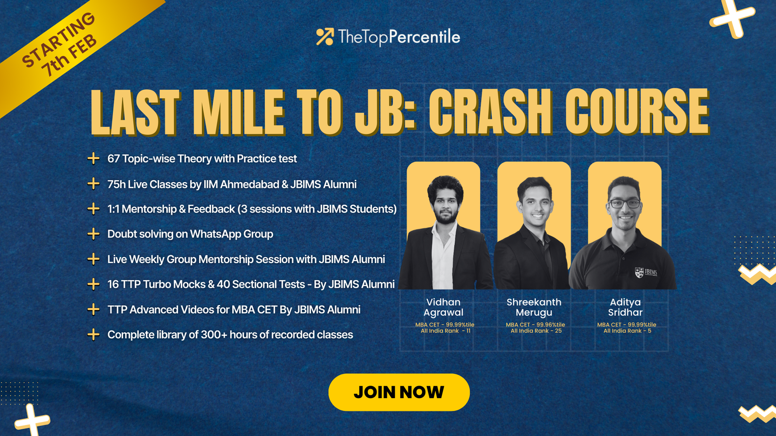popup with our new MBA CET 2026 batch details along with cofounders photo